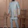 Elegant Pastel Pista Designer Men’s Indo-Western for Engagement, Reception, and Wedding