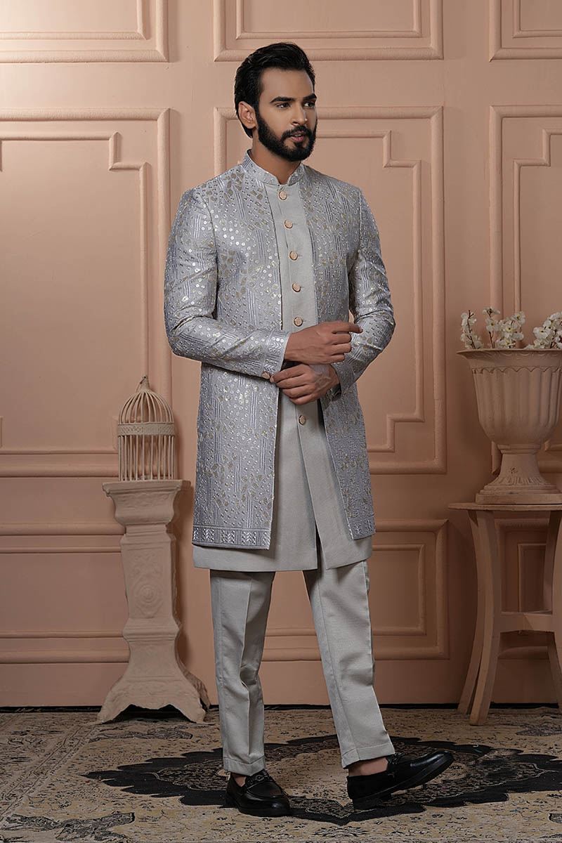Amazing Grey Designer Men’s Indo-Western for Engagement, Reception, and Wedding