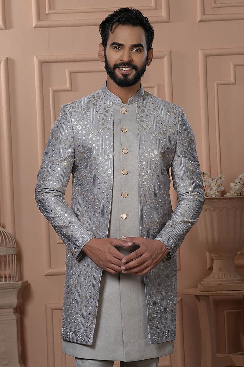 Amazing Grey Designer Men’s Indo-Western for Engagement, Reception, and Wedding