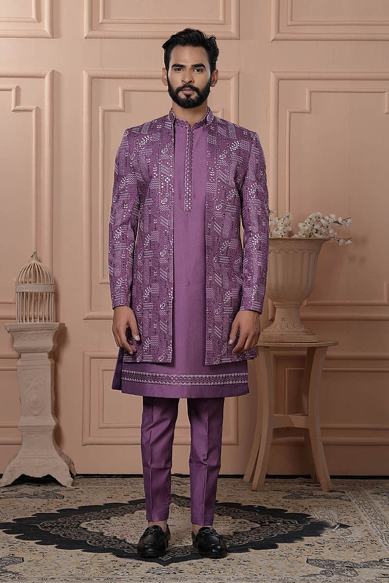 Vibrant Magenta Pink Designer Men’s Indo-Western for Engagement, Reception, and Wedding