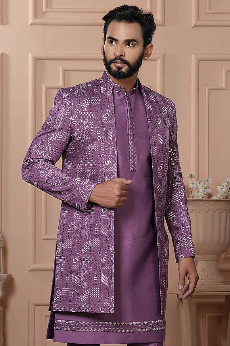 Vibrant Magenta Pink Designer Men’s Indo-Western for Engagement, Reception, and Wedding