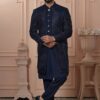 Enticing Navy Blue Designer Men’s Indo-Western for Engagement, Reception, and Wedding