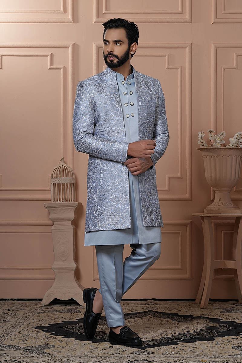 Classy Grey Designer Men’s Indo-Western for Engagement, Reception, and Wedding