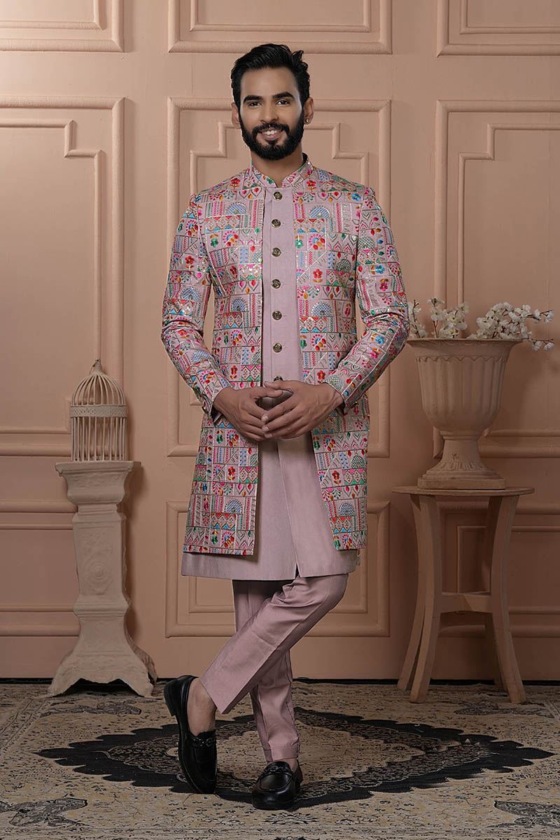 Aesthetic Magenta Pink Designer Men’s Indo-Western for Engagement, Reception, and Wedding