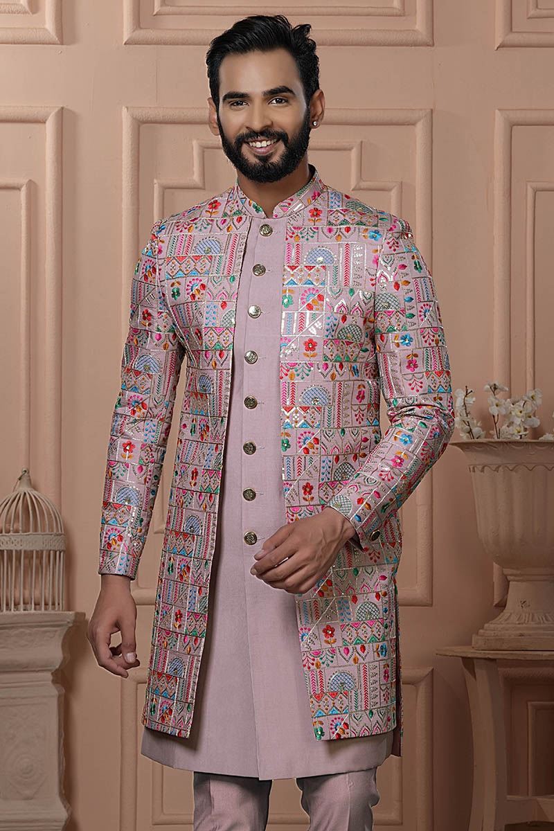 Aesthetic Magenta Pink Designer Men’s Indo-Western for Engagement, Reception, and Wedding