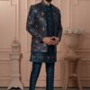 Stylish Peacock Rama Designer Men’s Indo-Western for Engagement, Reception, and Wedding