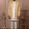 Attractive Yellow Designer Men’s Indo-Western for Haldi and Reception