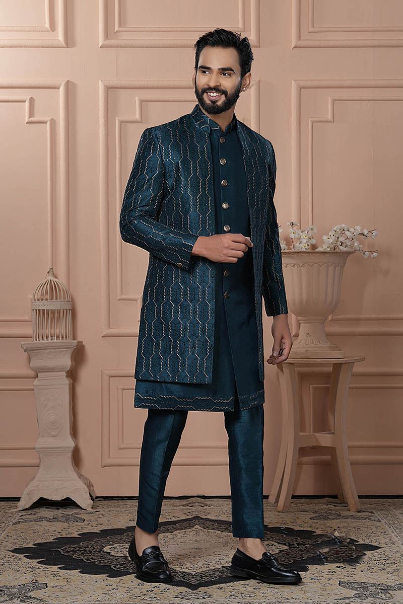 Appealing Rama Designer Men’s Indo-Western for Engagement, Wedding, and Reception