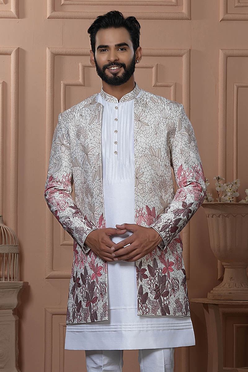 Royal Shaded Cream to Wine Designer Men’s Indo-Western for Engagement, Wedding, and Reception
