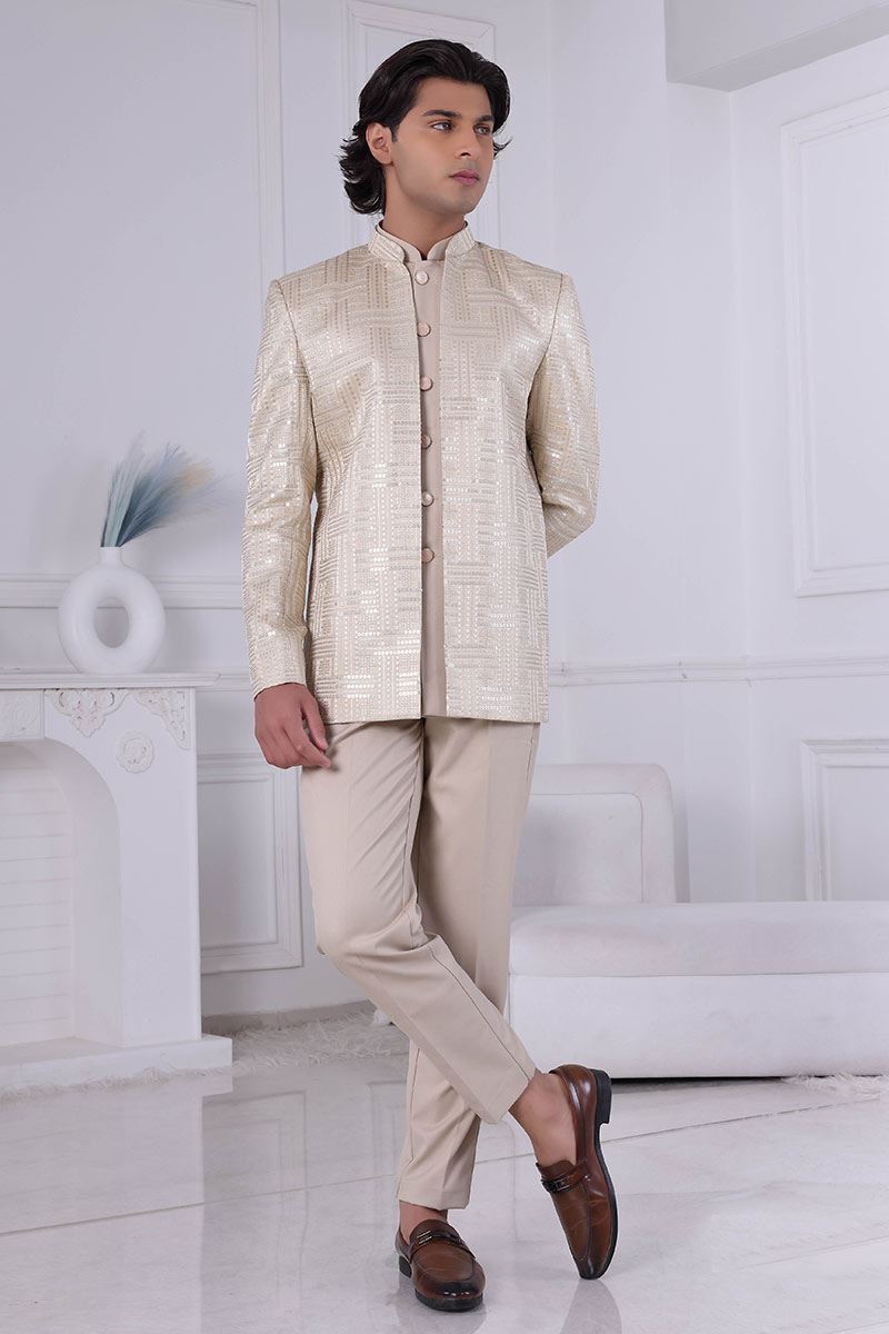 Awesome Cream Designer Men’s Indo-Western for Engagement and Reception