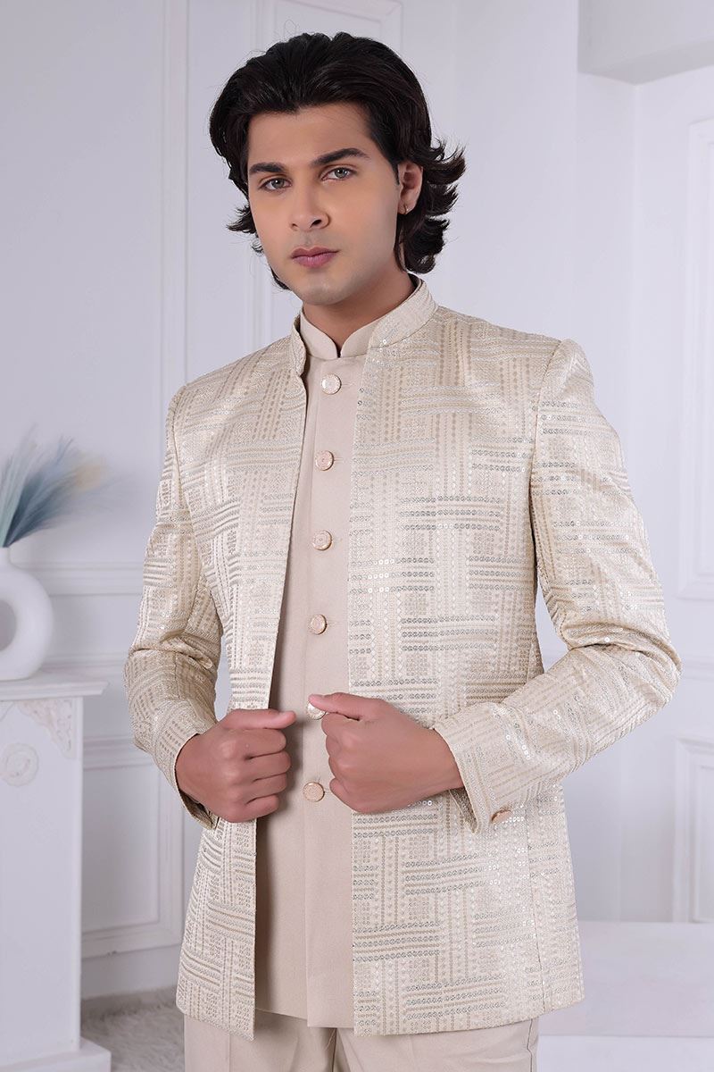 Awesome Cream Designer Men’s Indo-Western for Engagement and Reception