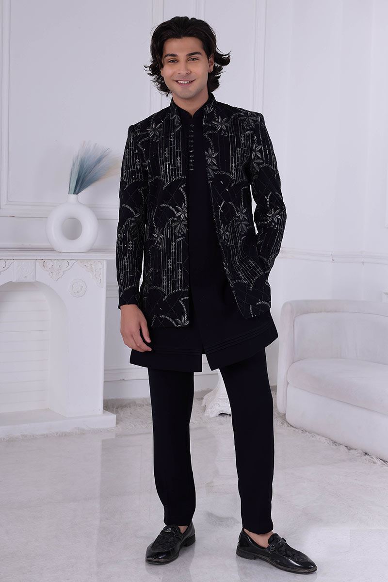 Exuberant Navy Blue Designer Men’s Indo-Western for Engagement and Reception