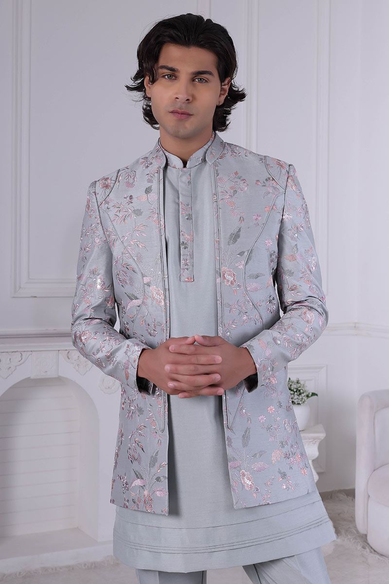 Enticing New Grey Designer Men’s Indo-Western for Engagement and Reception