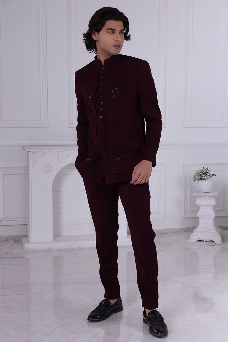 Splendid Maroon Designer Men’s Indo-Western for Engagement and Reception