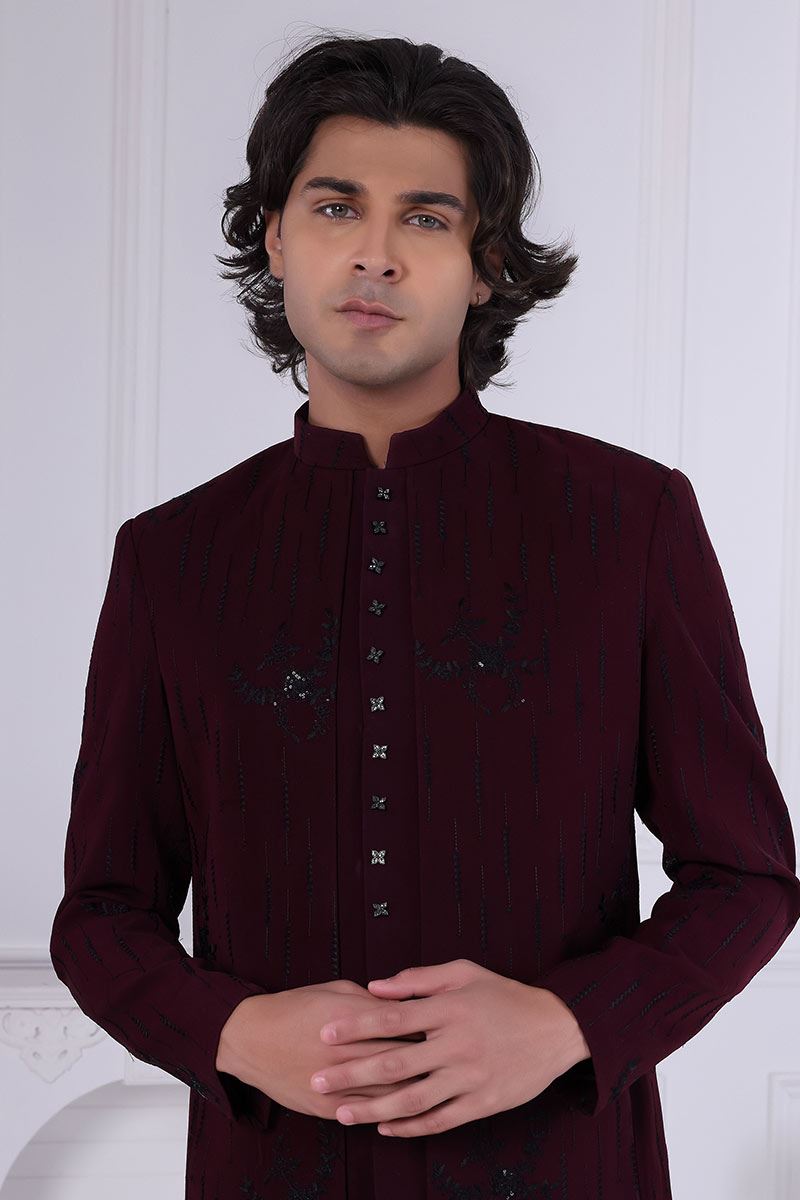 Splendid Maroon Designer Men’s Indo-Western for Engagement and Reception