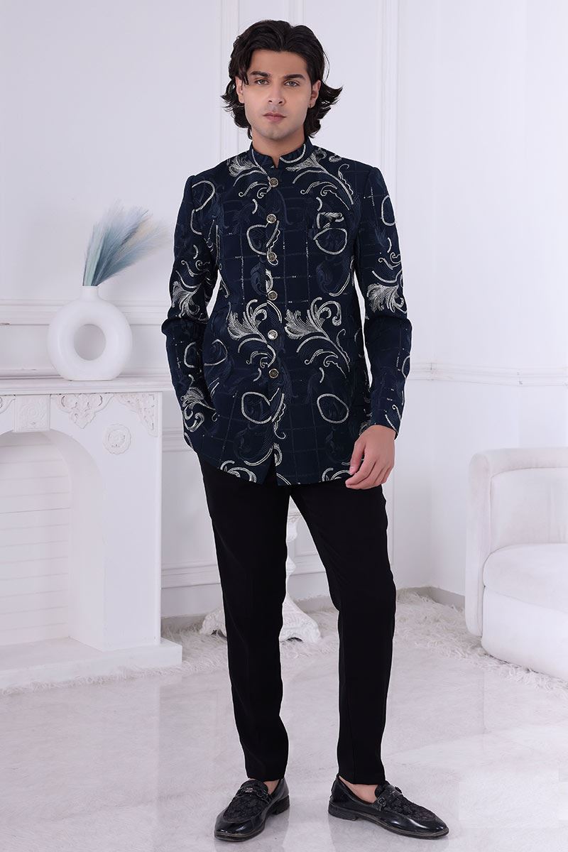 Awesome Peacock Blue Designer Men’s Indo-Western for Engagement and Reception