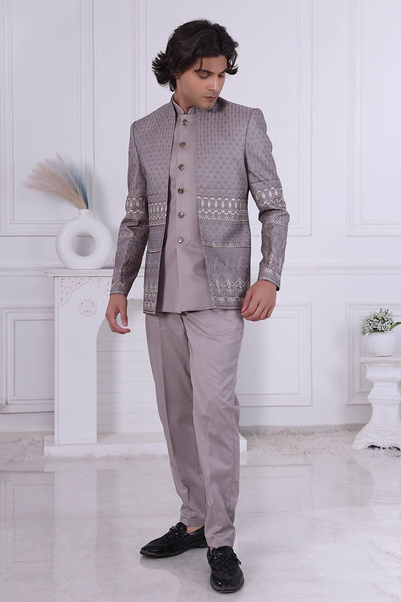 Appealing Light Brown Designer Men’s Indo-Western for Engagement and Reception