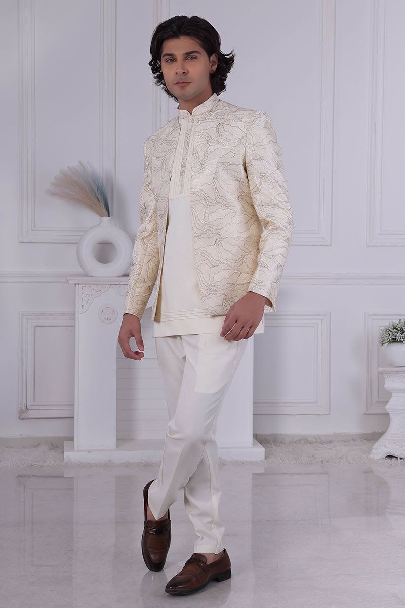Exquisite Cream Designer Men’s Indo-Western for Engagement and Reception