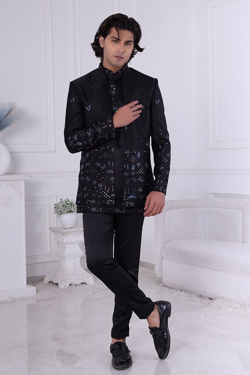 Fancy Black Designer Men’s Indo-Western for Engagement and Reception