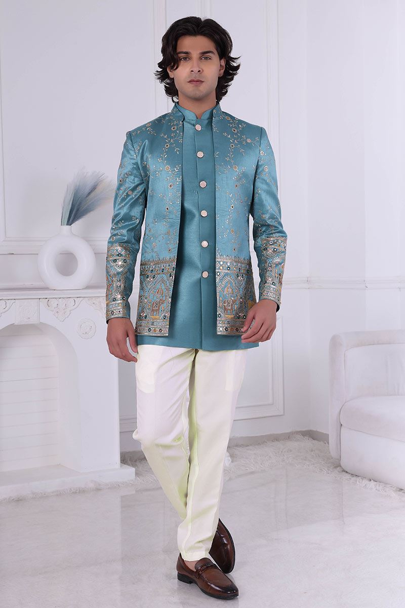 Dashing Sky Designer Men’s Indo-Western for Engagement and Reception