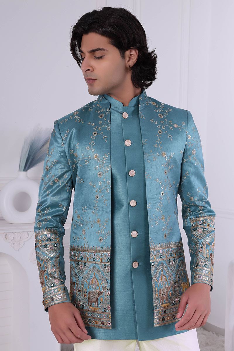 Dashing Sky Designer Men’s Indo-Western for Engagement and Reception