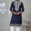 Classy Navy Blue Designer Men’s Kurta Pyjama for Engagement, Reception, and Sangeet