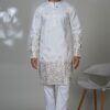 Delightful White Designer Men’s Kurta Pyjama for Festivals, Sangeet, and Parties