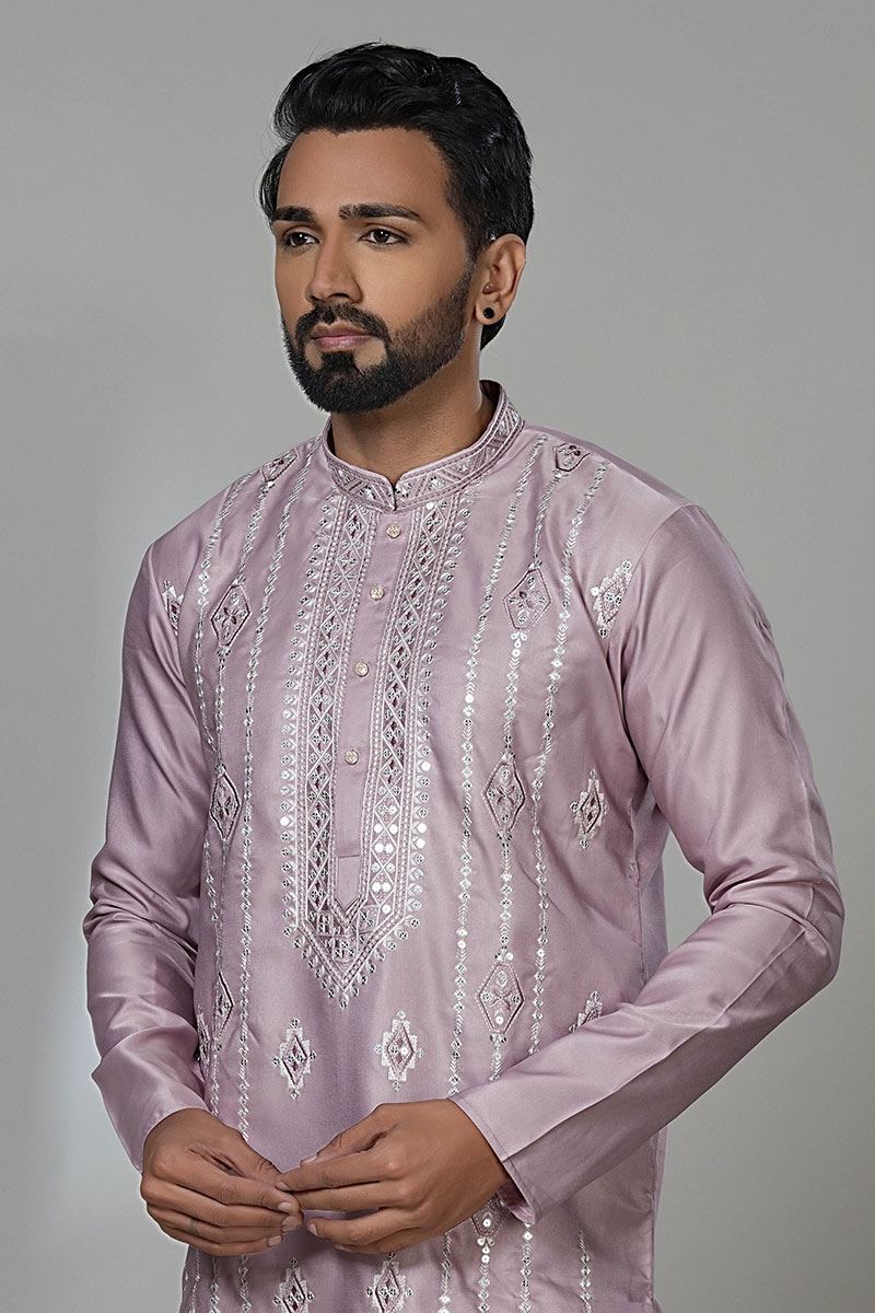 Magnificent Pink Designer Men’s Kurta Pyjama for Festivals, Sangeet, and Parties
