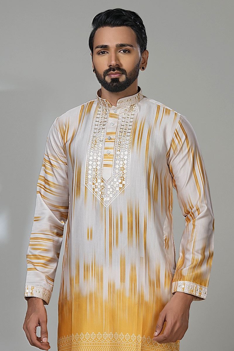 Delightful Designer Men’s Kurta Pyjama for Haldi, Sangeet, and Parties