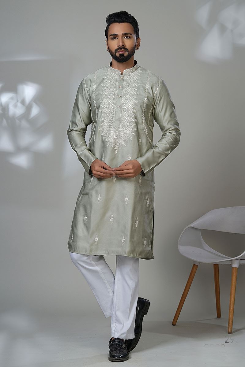 Artistic Designer Men’s Kurta Pyjama for Festivals, Sangeet, and Parties