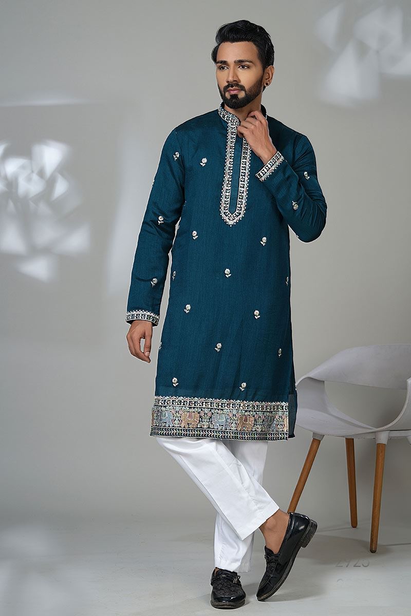 Royal Designer Men’s Kurta Pyjama for Festivals, Sangeet, and Parties