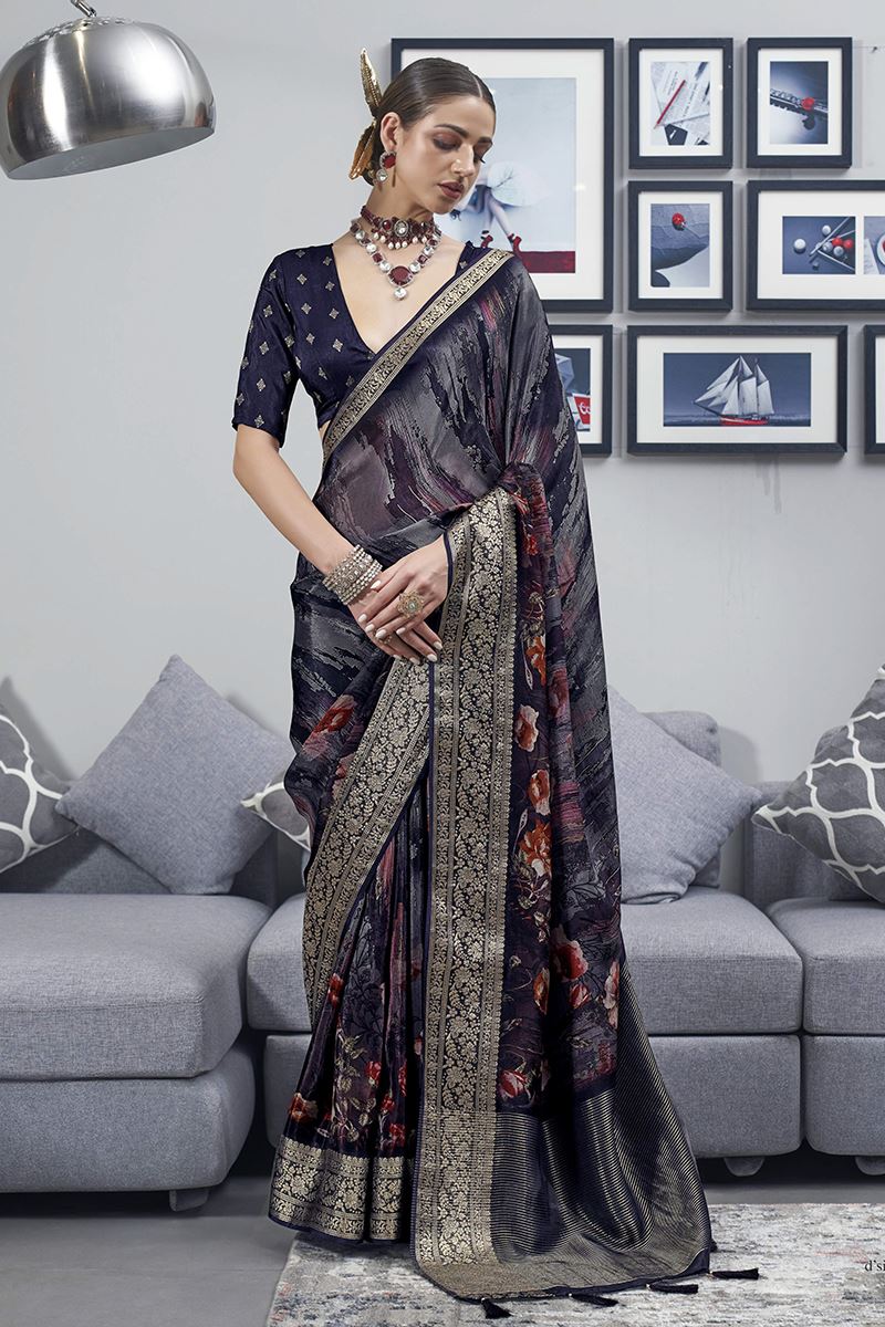 Striking Silk Designer Saree for Engagement, Sangeet and Parties