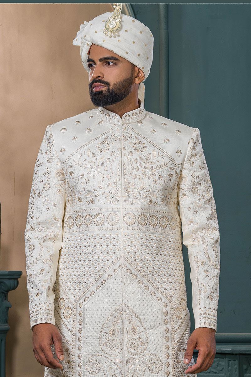 Charismatic Cream Designer Sherwani for Wedding
