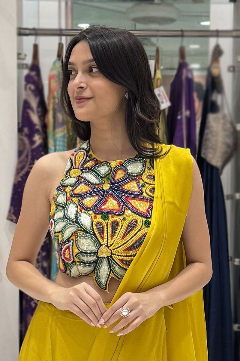 Spectacular Georgette Designer Saree for Haldi, Sangeet, and Parties