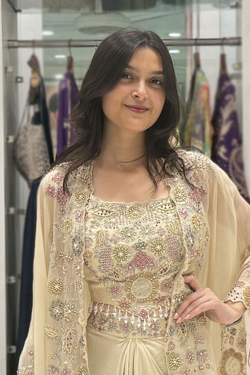 Mesmerizing Cream Designer Dhoti Style Suit for Sangeet and Parties