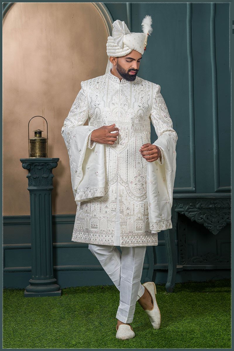 Classy Off-White Designer Sherwani for Wedding