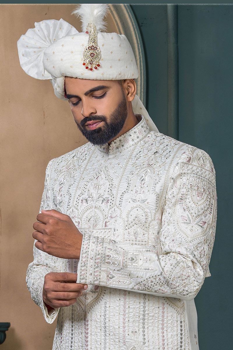 Classy Off-White Designer Sherwani for Wedding