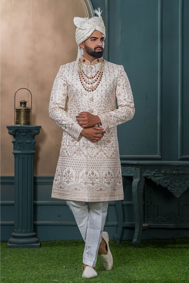 Impressive Cream Designer Sherwani for Wedding