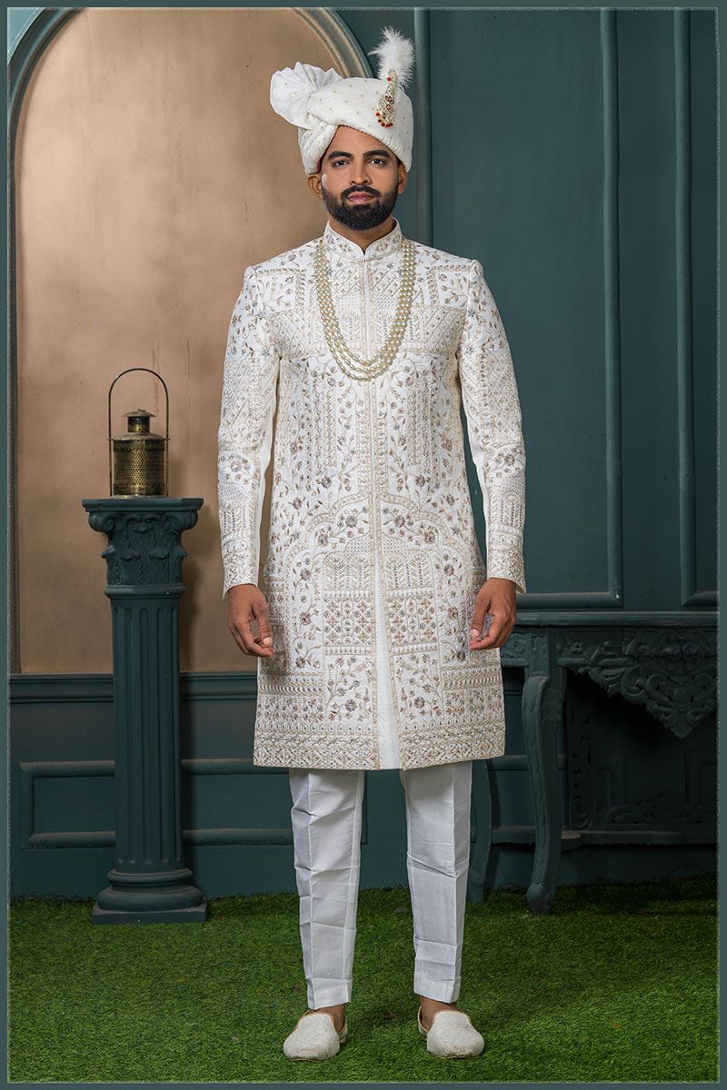 Exuberant Off-White Designer Sherwani for Wedding
