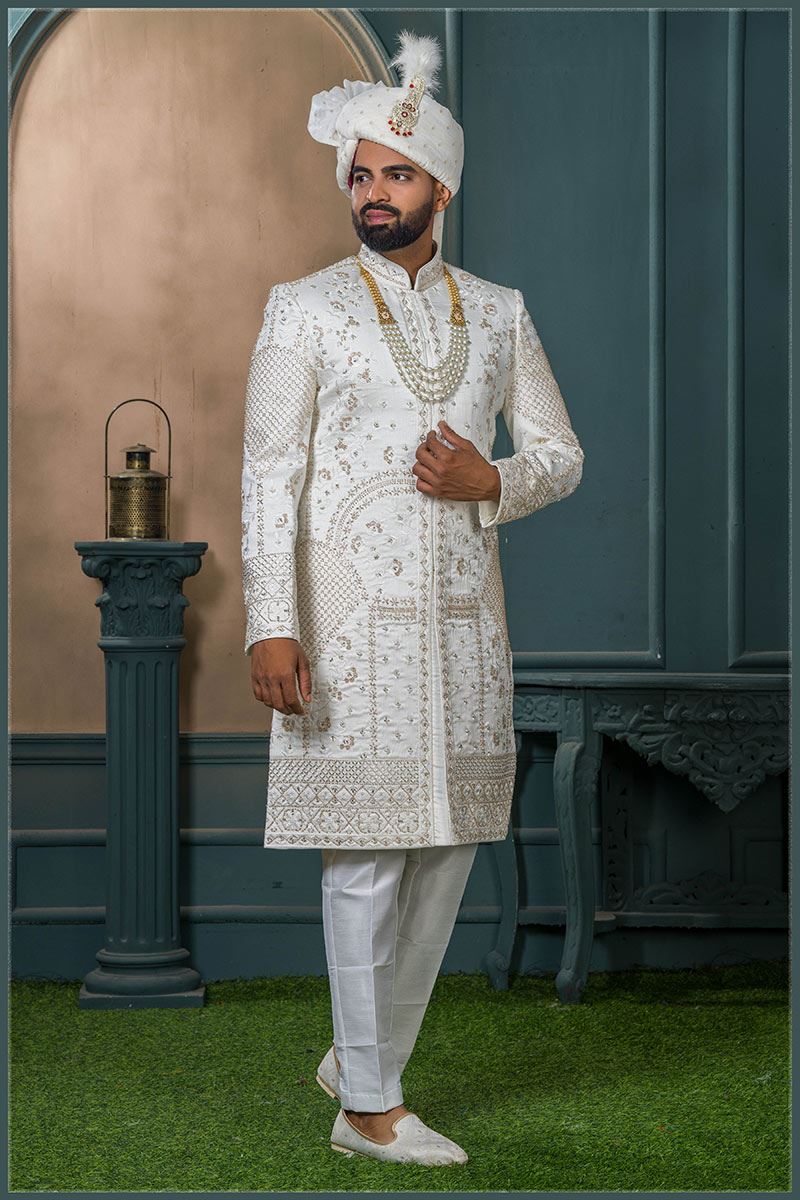 Aesthetic Off-White Designer Sherwani for Wedding