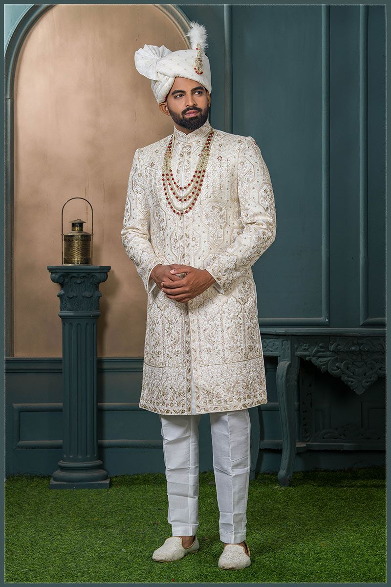 Charming Cream Designer Sherwani for Wedding