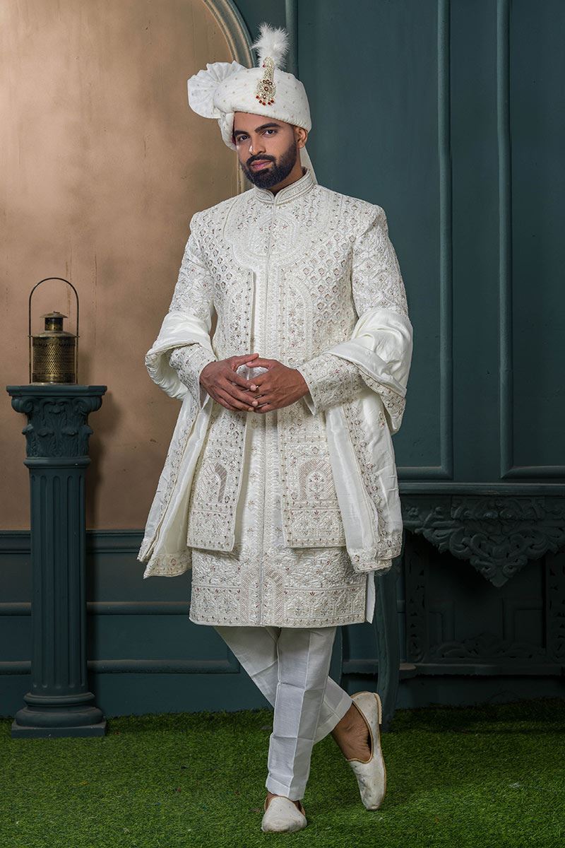 Delightful Off-White Designer Sherwani for Wedding