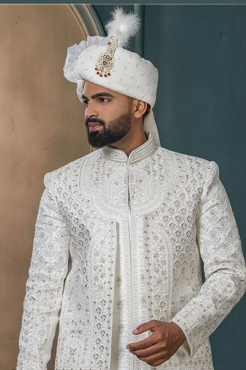 Delightful Off-White Designer Sherwani for Wedding