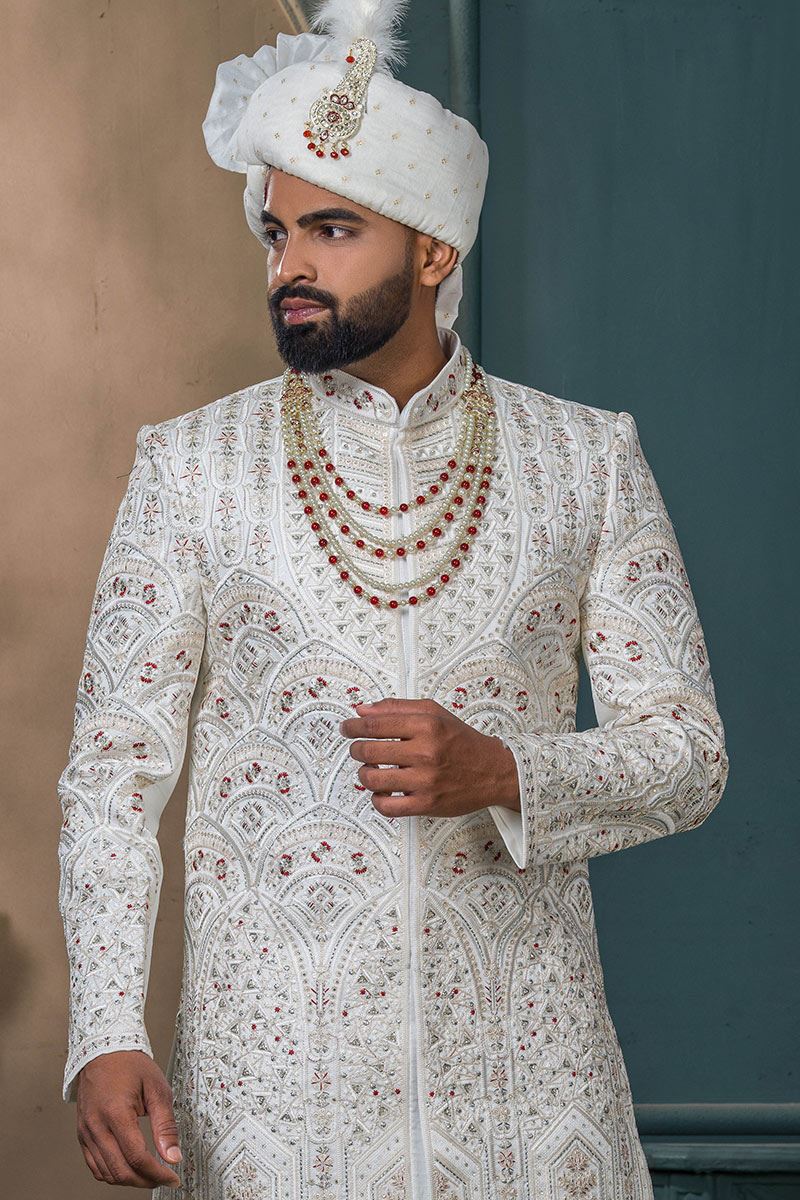 Dashing Off-White Designer Sherwani for Wedding