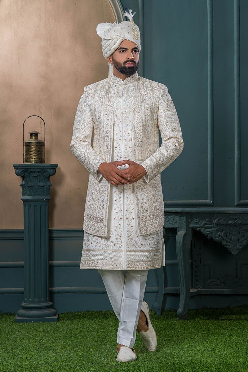 Charming Off-White Designer Sherwani for Wedding