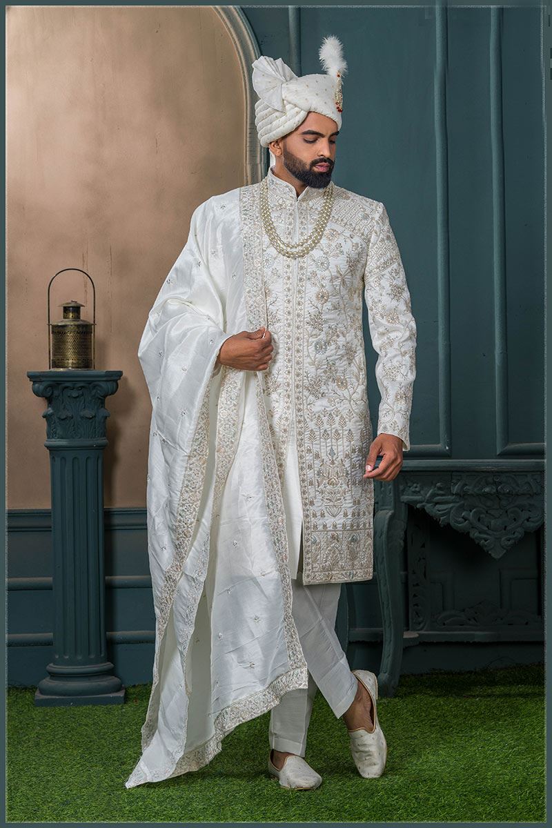 Elegant Off-White Designer Sherwani for Wedding