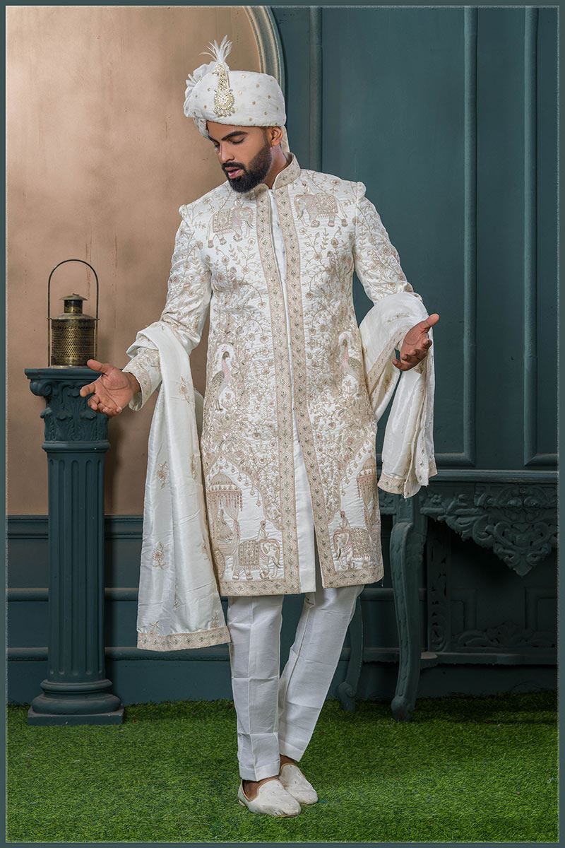 Exuberant Off-White Designer Sherwani for Wedding