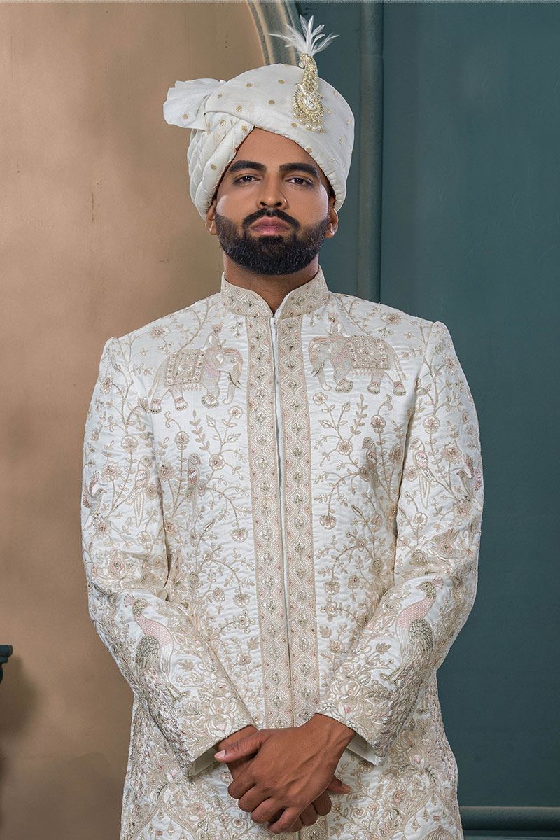 Exuberant Off-White Designer Sherwani for Wedding