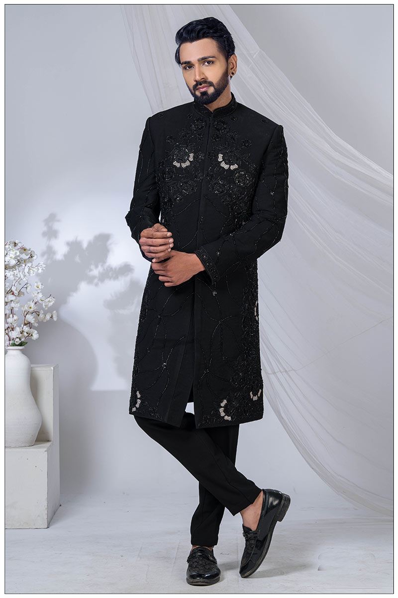 Spectacular Black Designer Jodhpuri Suit for Engagement and Reception