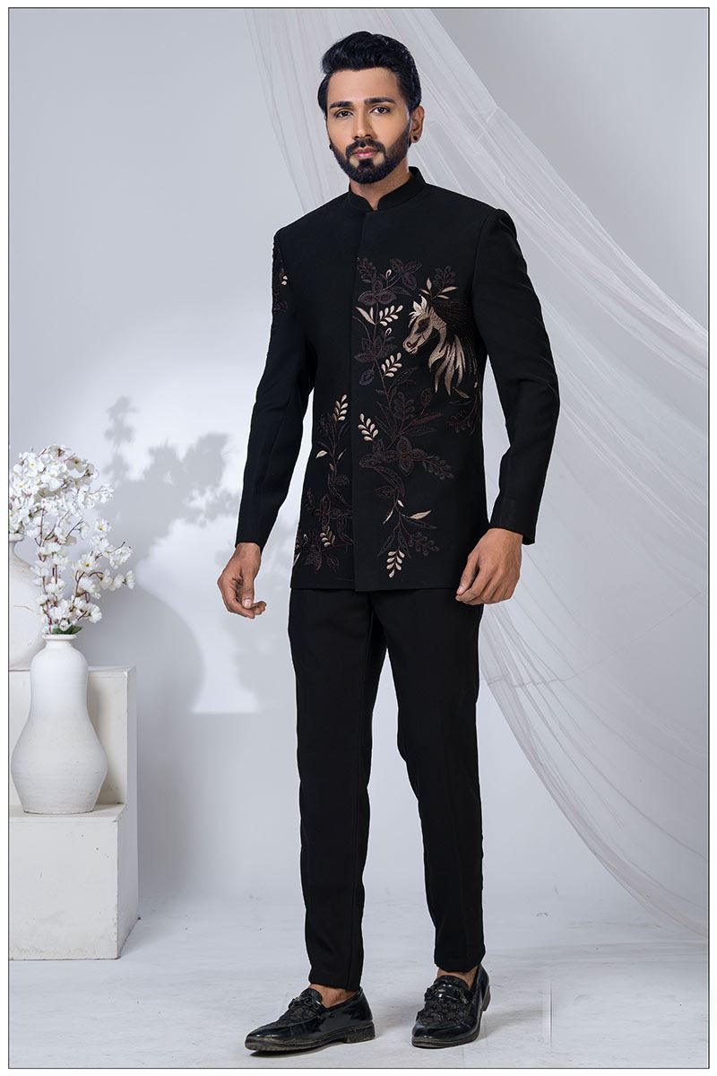 Impressive Black Designer Jodhpuri Suit for Engagement and Reception